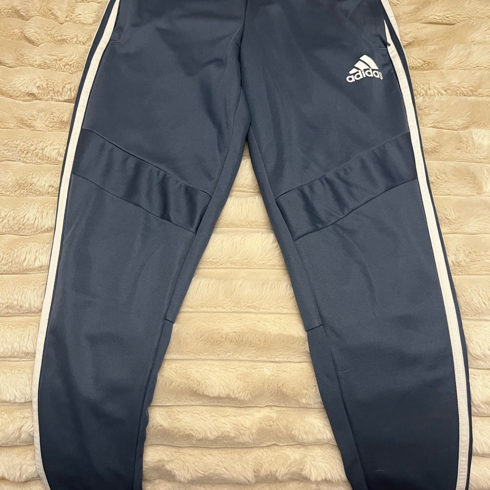 Adidas Navy Blue Track Pants with White Stripes